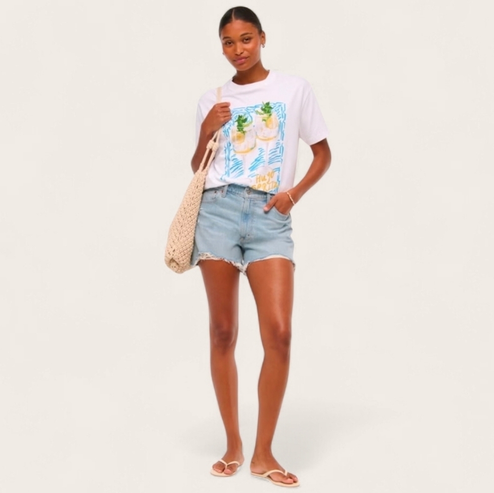 Abercrombie Fitch Curve Love High Rise Mom Jean Shorts Light Blue Size 18 34